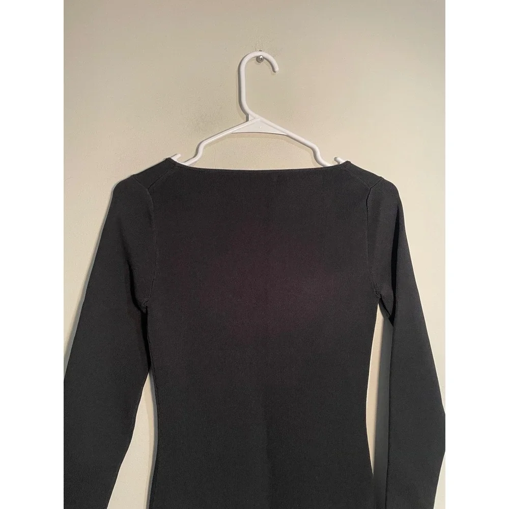 J.Crew Black Scoop Neck‎ Bodycon Long Sleeve Midi Dress Size XS
